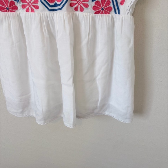 J. Marie Embroidered Flutter Sleeve Babydoll Top White Pink Blue XS - Picture 3 of 6